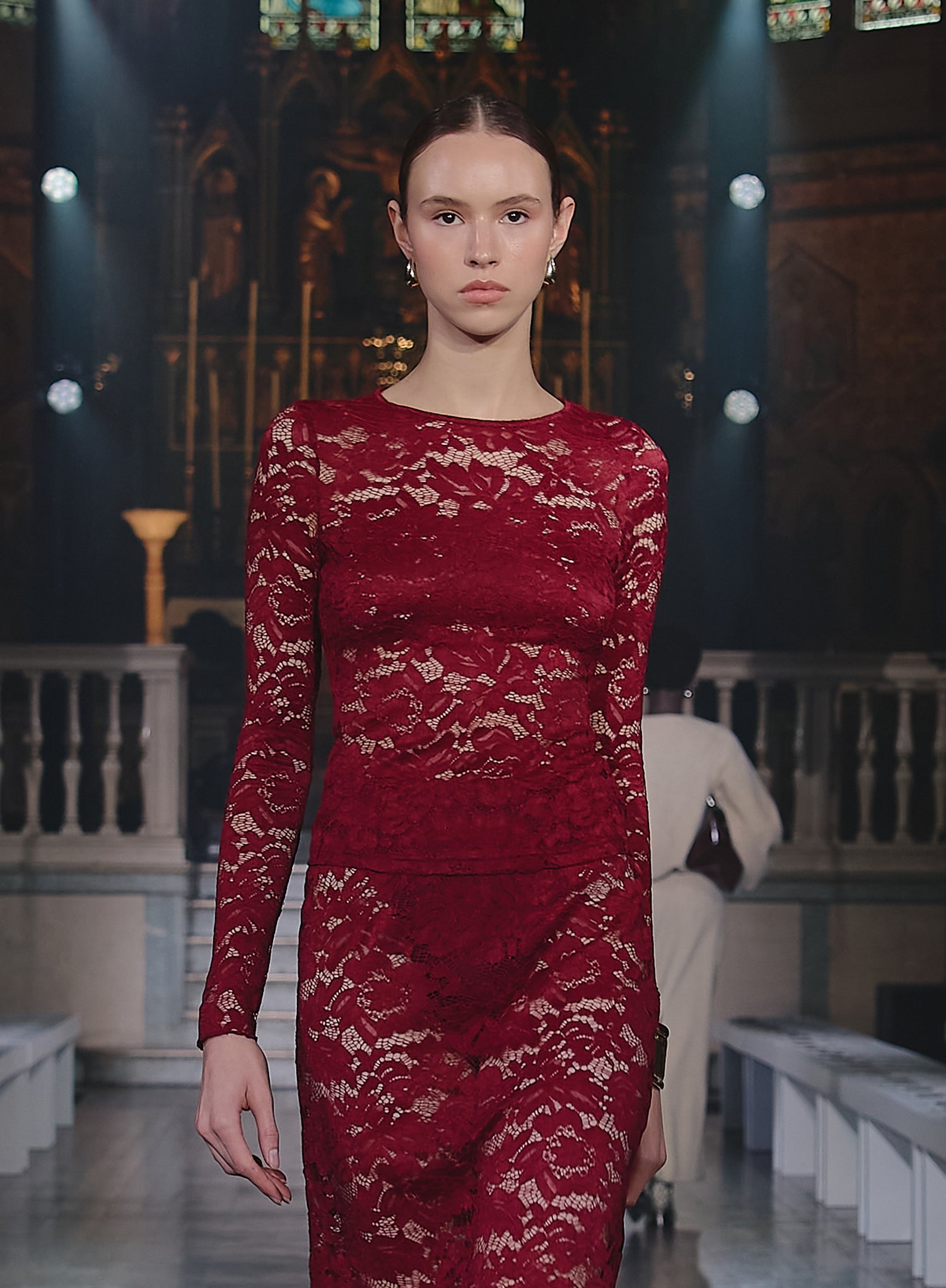 Burgundy Lace Long Sleeve Top